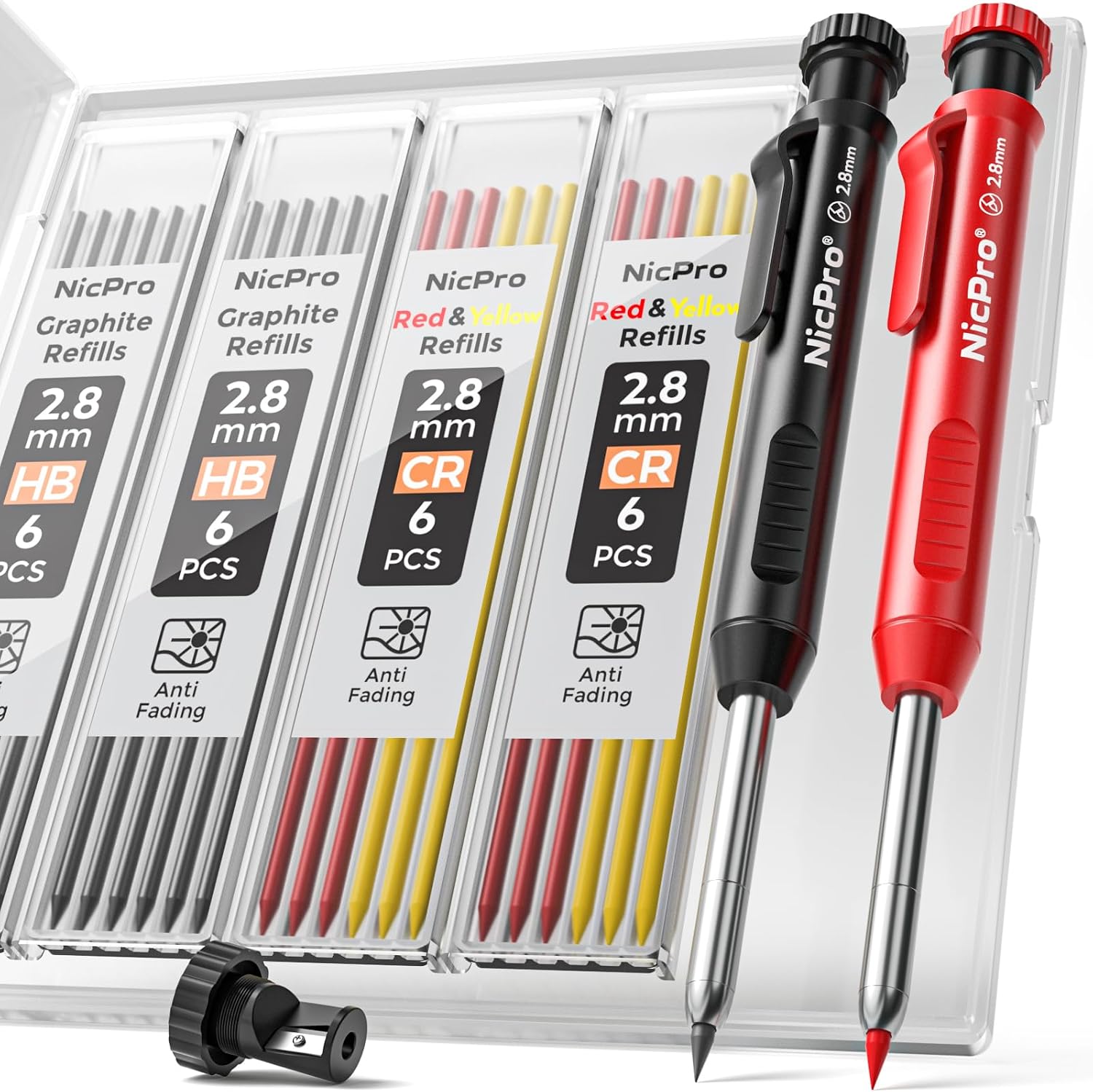 Nicpro Carpenter Pencils with Sharpener, Mechanical Pencil for Construction