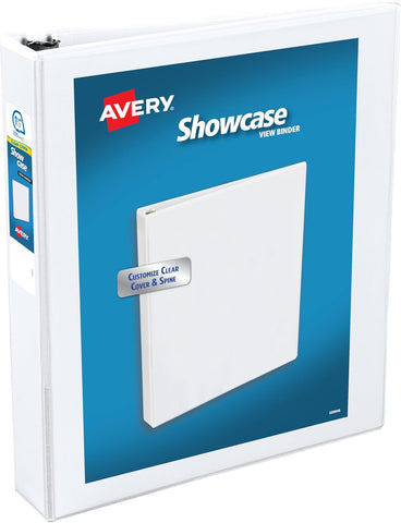 Avery Showcase 3 Ring Binder, 1.5" Slant Rings, 1 White Binder