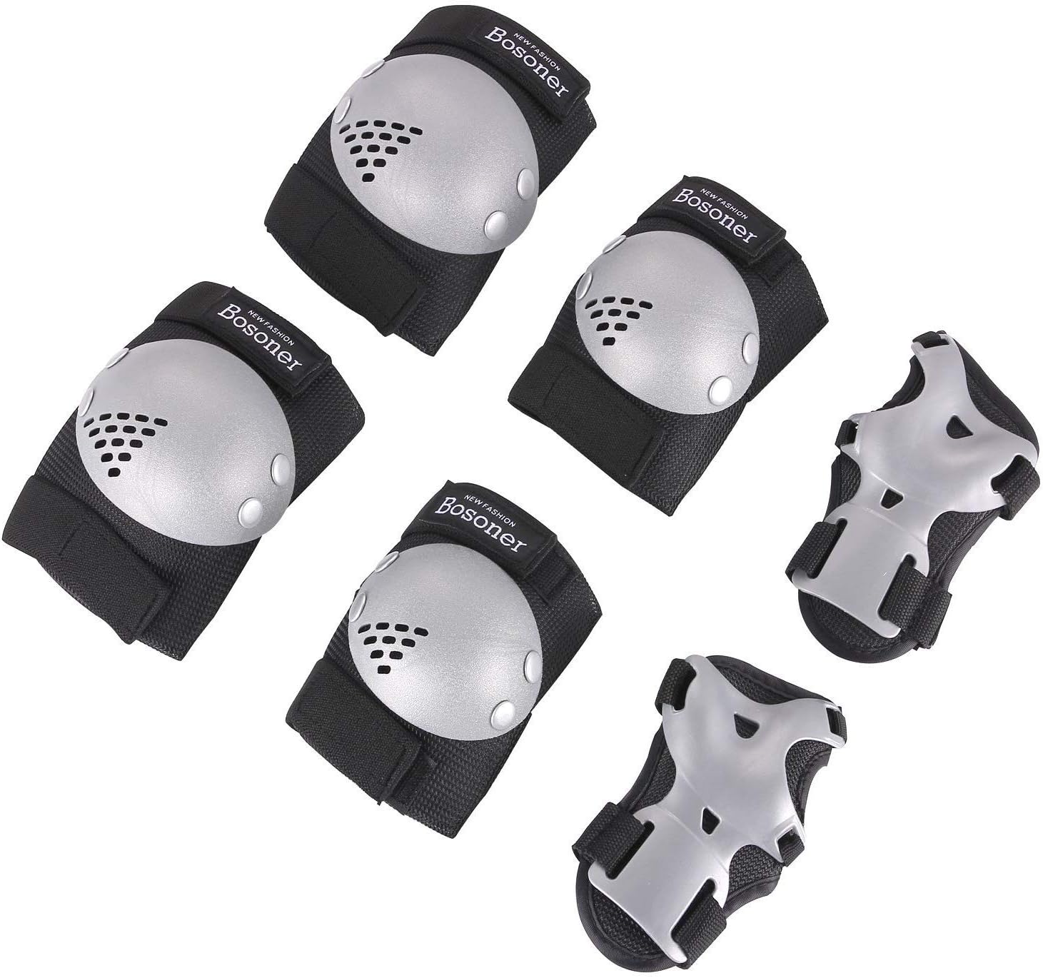 BOSONER Kids/Youth Knee Pads Elbow Pads Wrist Guards Set for 3-15 Years, Child Protective Gear Set for Roller Skates, Cycling, BMX Bike, Skateboard, Inline Skating, Scooter Riding Sports…