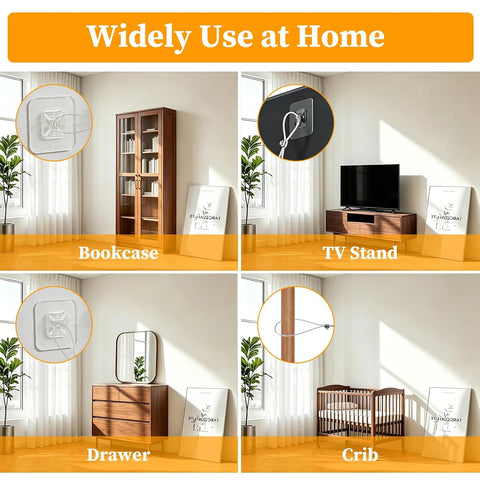6 Pack Adjustable TV Safety Straps Stainless Steel, No-Drill Adhesive Anti-Tip Furniture Wall Anchors, Secure Flat Screens to TV Stand, Wall, Cabinet Or Desk