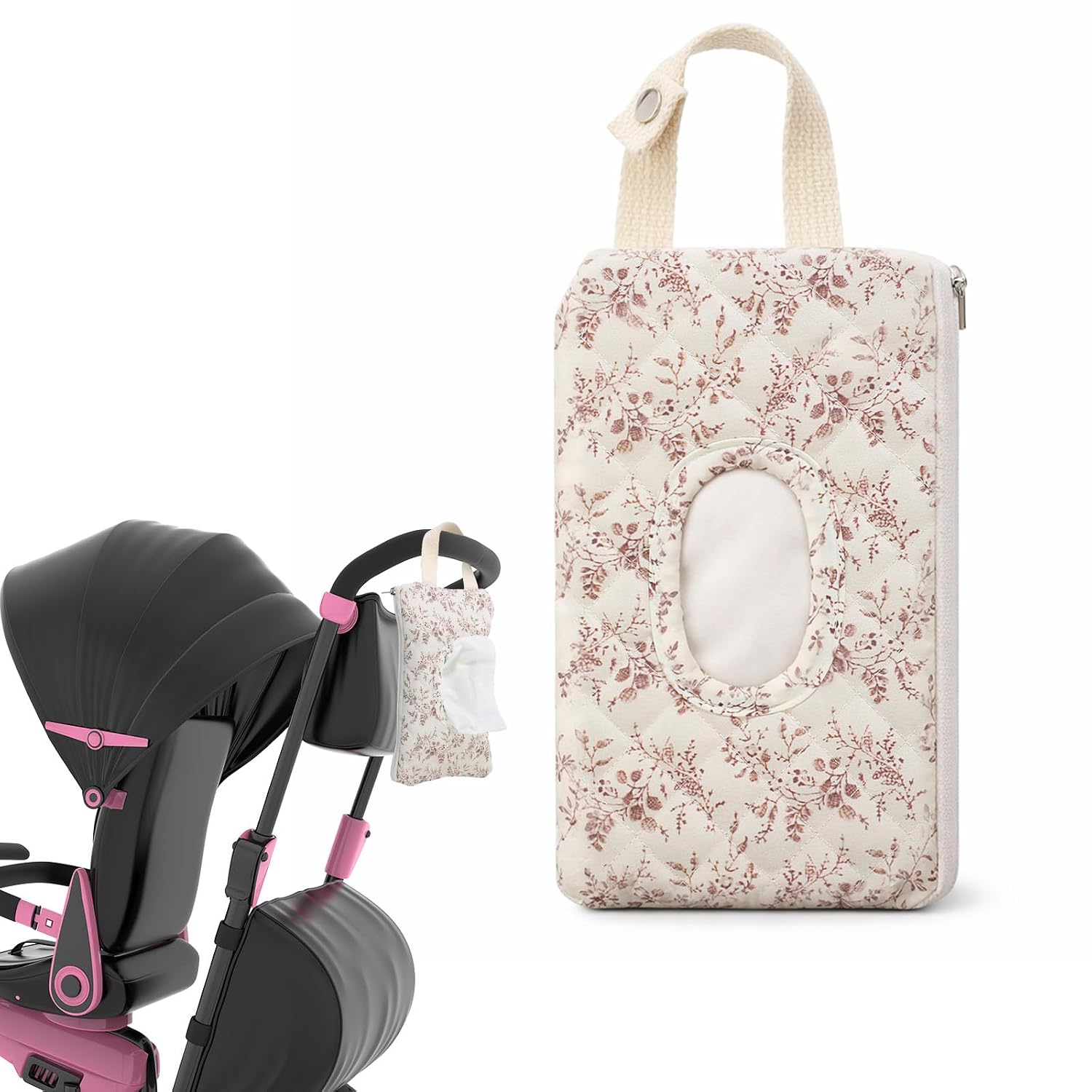 Quilted Diaper Wipe Pouch Hanging Floral Wet Wipes Bag