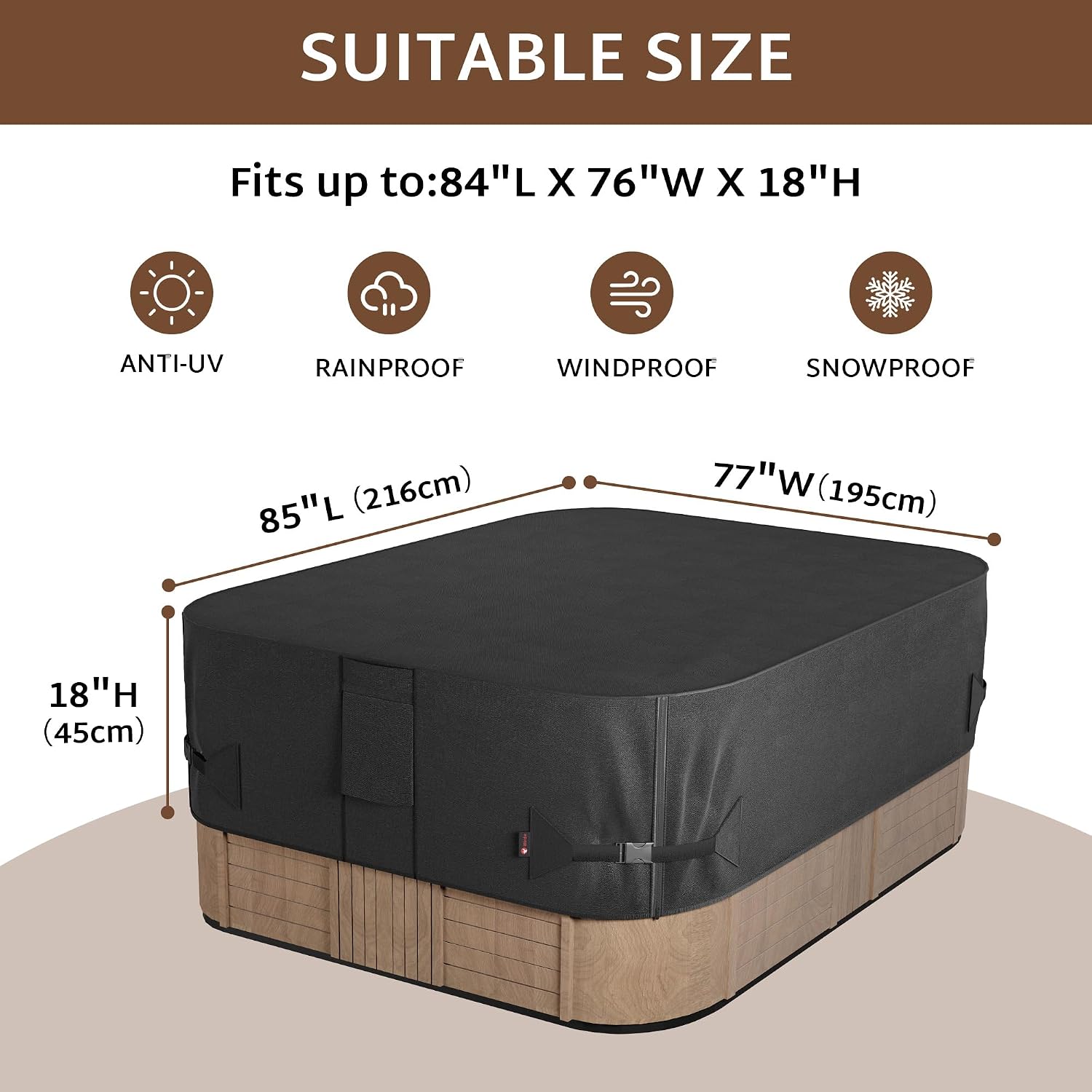 iBirdie Outdoor Waterproof Hot Tub SPA Cover 85 x 77 inch Protectors Cap