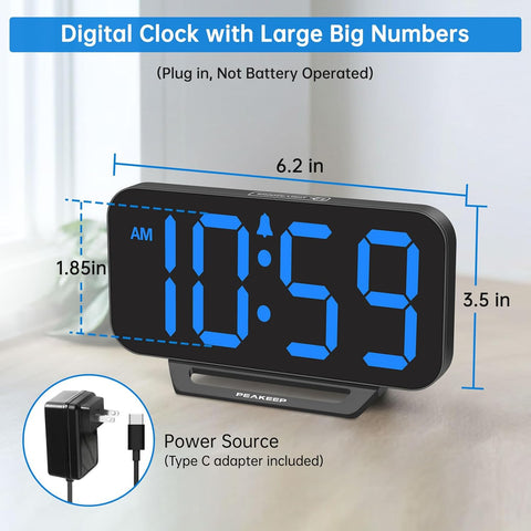 Peakeep Small Digital Alarm Clock for Bedrooms, Loud for Heavy Sleepers