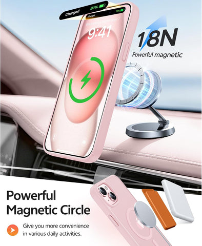 FNTCASE for iPhone 15/14/13 Case, Fit for Magsafe, Glass Screen Protector