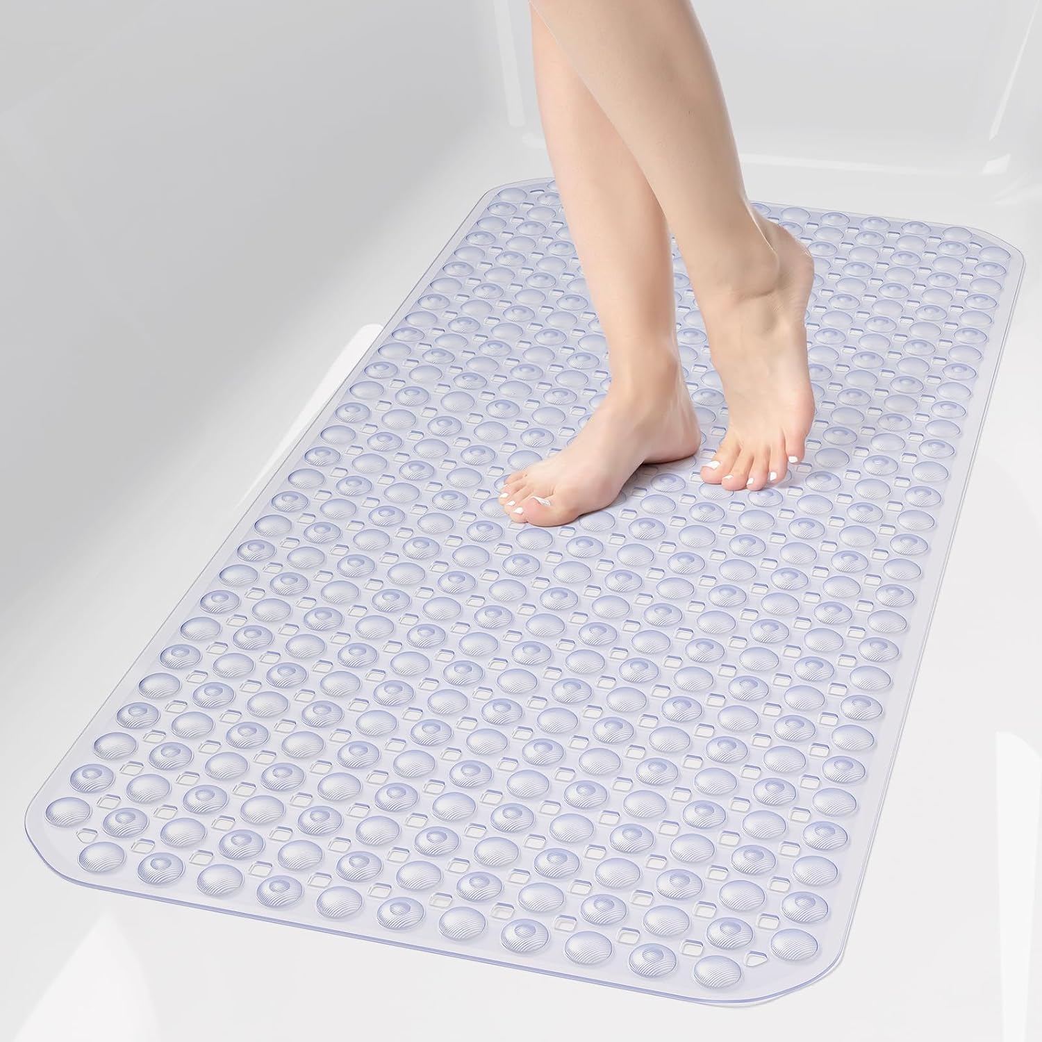 OTHWAY Bath Tub Shower Mat Non Slip, Bathtub Floor Liner Mats for Inside Shower Bathroom, Suction Cups and Drain Holes for Feet Scrubbing, Machine Washable, Soft on Feet, 35x16 Inch, Transparent