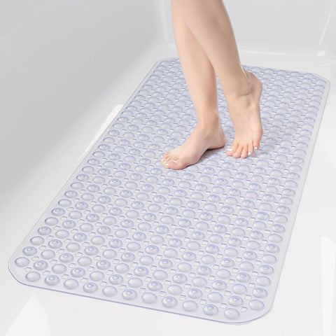 OTHWAY Bath Tub Shower Mat Non Slip, Bathtub Floor Liner Mats for Inside Shower Bathroom, Suction Cups and Drain Holes for Feet Scrubbing, Machine Washable, Soft on Feet, 35x16 Inch, Transparent