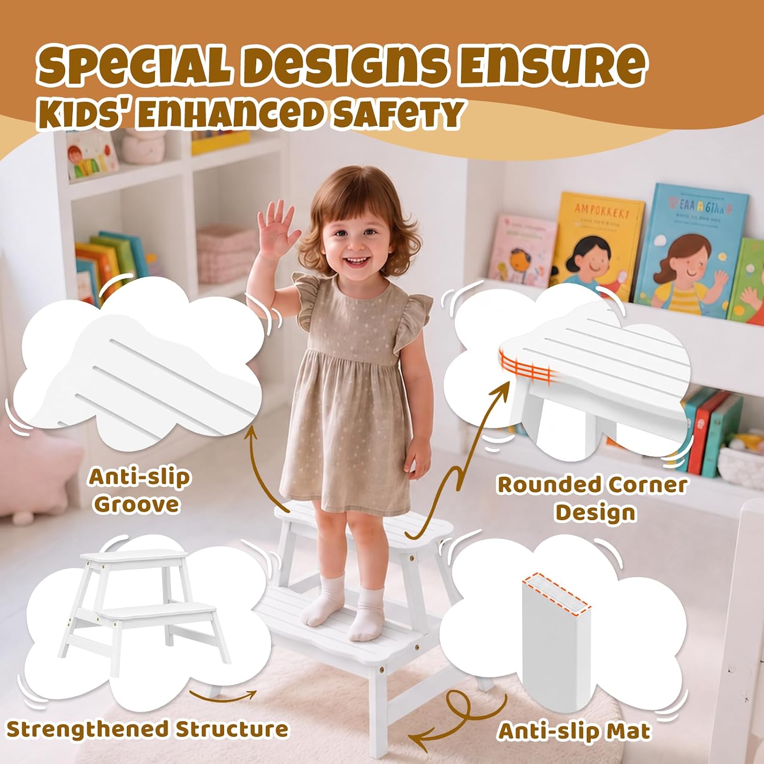 COSYLAND Toddler Step Stool Two Step Stools for Kitchen Helper