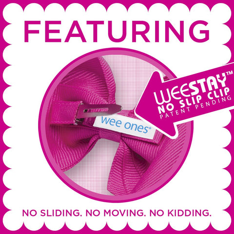 Wee Ones Girls' Classic Grosgrain Hair Bows with Plain Wrap Center, No-Slip Hair Clip, Handmade, Hot Pink, Tiny