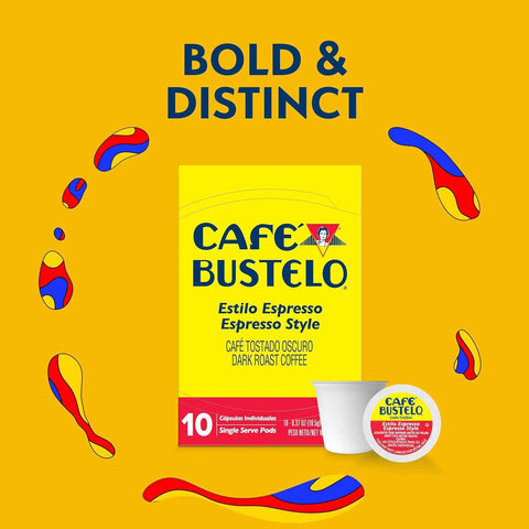 Café Bustelo Espresso Style Dark Roast Coffee Pods, 60 Count | 6 boxes of 10 pods each, Compatible with Keurig brewers (Not affiliated. See full product description), Bold Latin taste