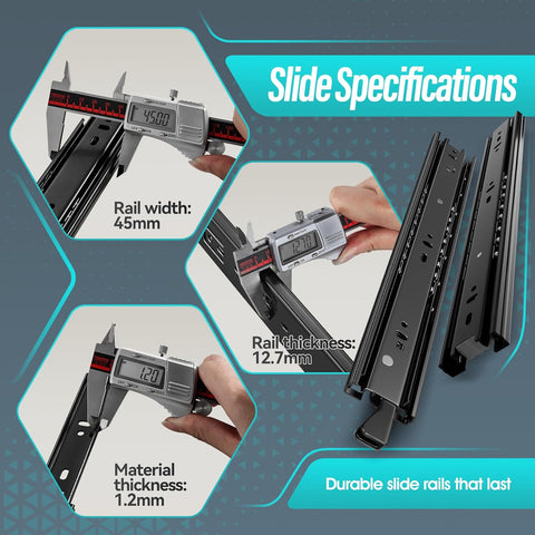 22 inch Locking Full Extension Ball Bearing Black Drawer Slides