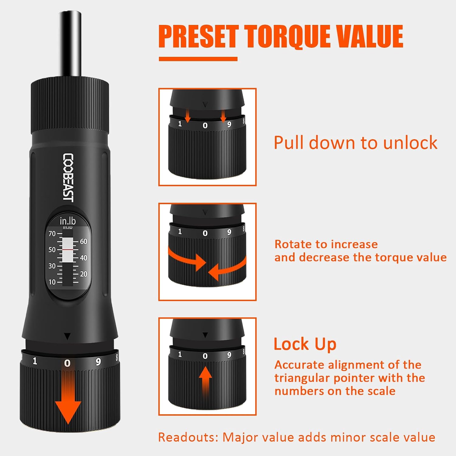 coobeast 49Pcs Preset 1/4” Drive Torque Screwdriver with S2 Bits
