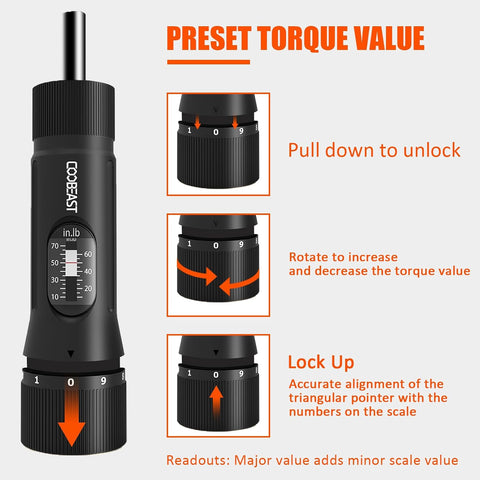 coobeast 49Pcs Preset 1/4” Drive Torque Screwdriver with S2 Bits