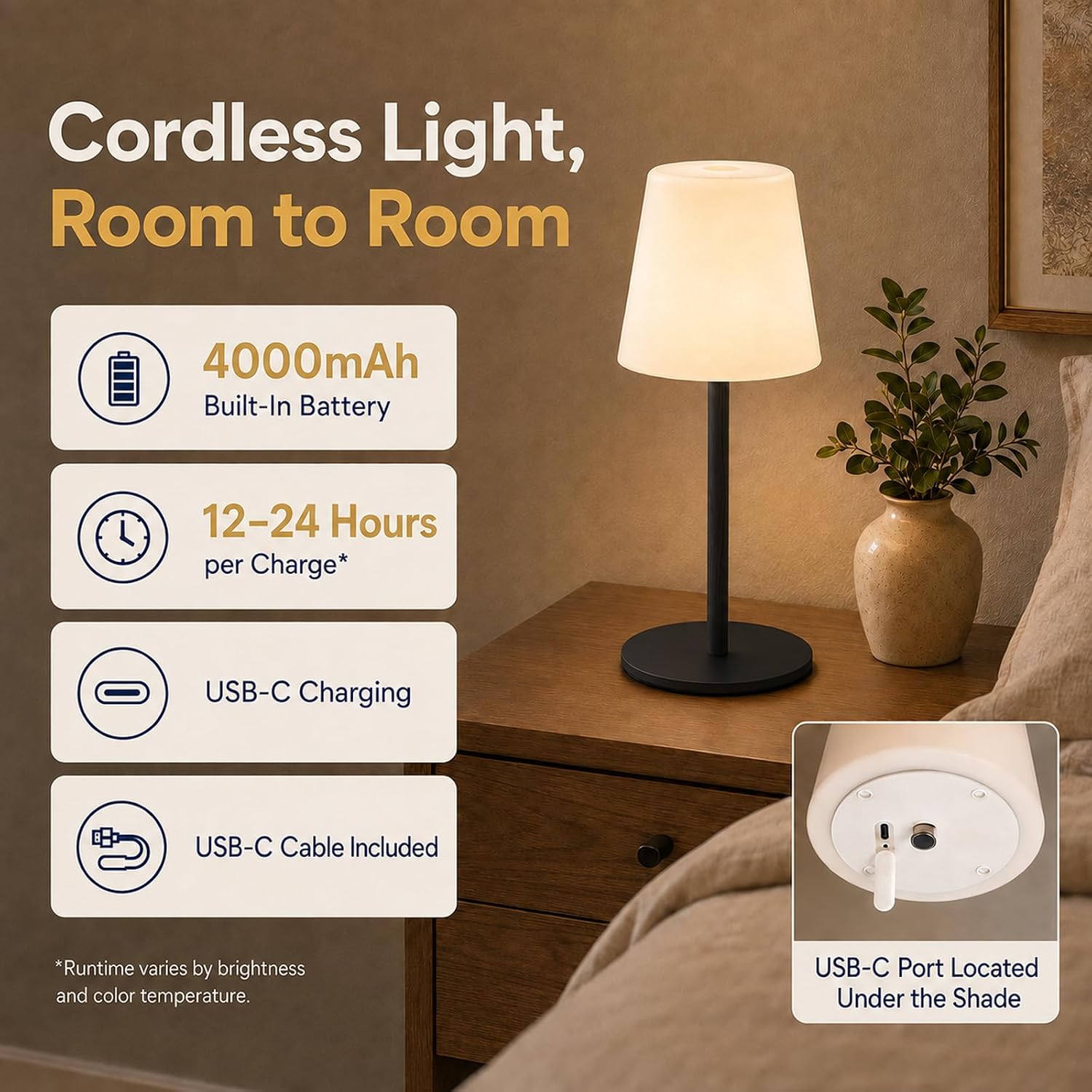 Shower Lamp Rechargeable Waterproof Lamp, Cordless Table Lamp for Bathroom