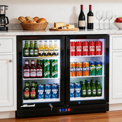 Back Bar Cooler Under Counter Beverage Refrigerator, 7.5 Cu Ft Undercounter Fridge,2 Door 36 inch Commercial Beer Built-In Cooler with LED Light Adjustable Shelves Safety Locks,ETL Approval