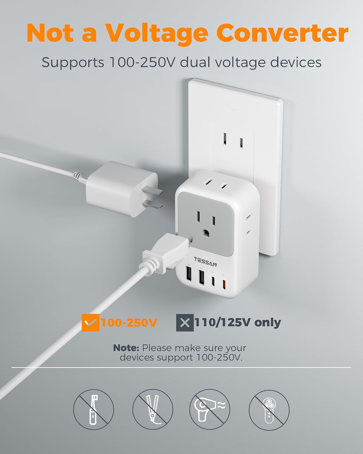 TESSAN US to Japan Plug Adapter 2 Pack, 2 Prong to 3 Prong Outlet Adapter