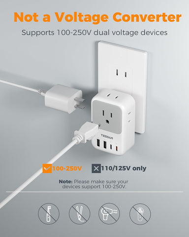 TESSAN US to Japan Plug Adapter 2 Pack, 2 Prong to 3 Prong Outlet Adapter