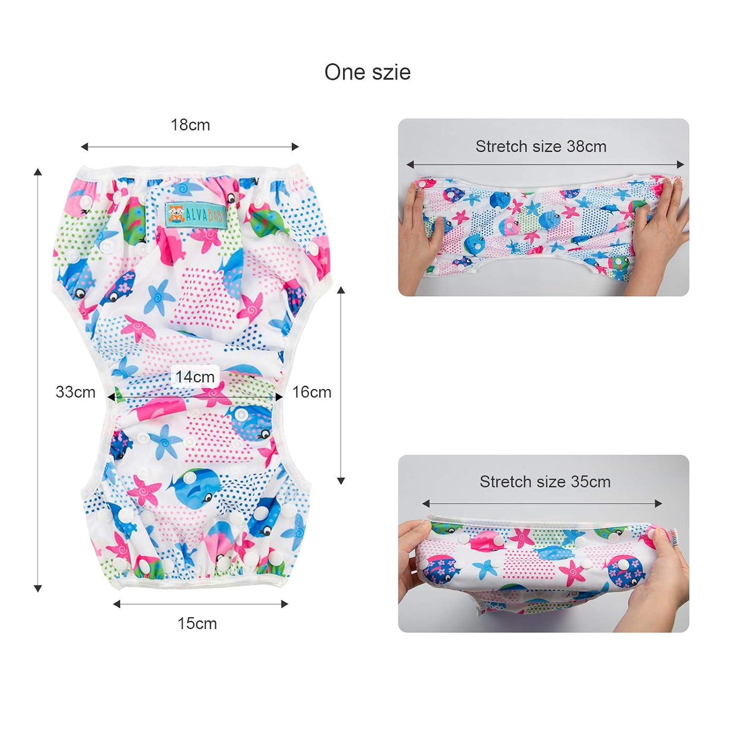 ALVABABY Swim Diapers 2pcs Reusable Baby Girl Swim Diaper 0-8 Months Adjustable Snap Washable Infant Toddler Swimming Diaper for Pool Beach & Swim Lessons-Waterproof PUL Leak-Proof UPF 30+ Small Size