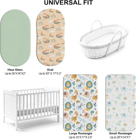 Baby Bassinet Sheets for Baby Boy Girls,4-Pack Fitted Bassinet Sheets Set Compatible with Halo Bassinest Swivel Sleeper,Baby Delight,Angelbliss, 32"X16" (Animal World)