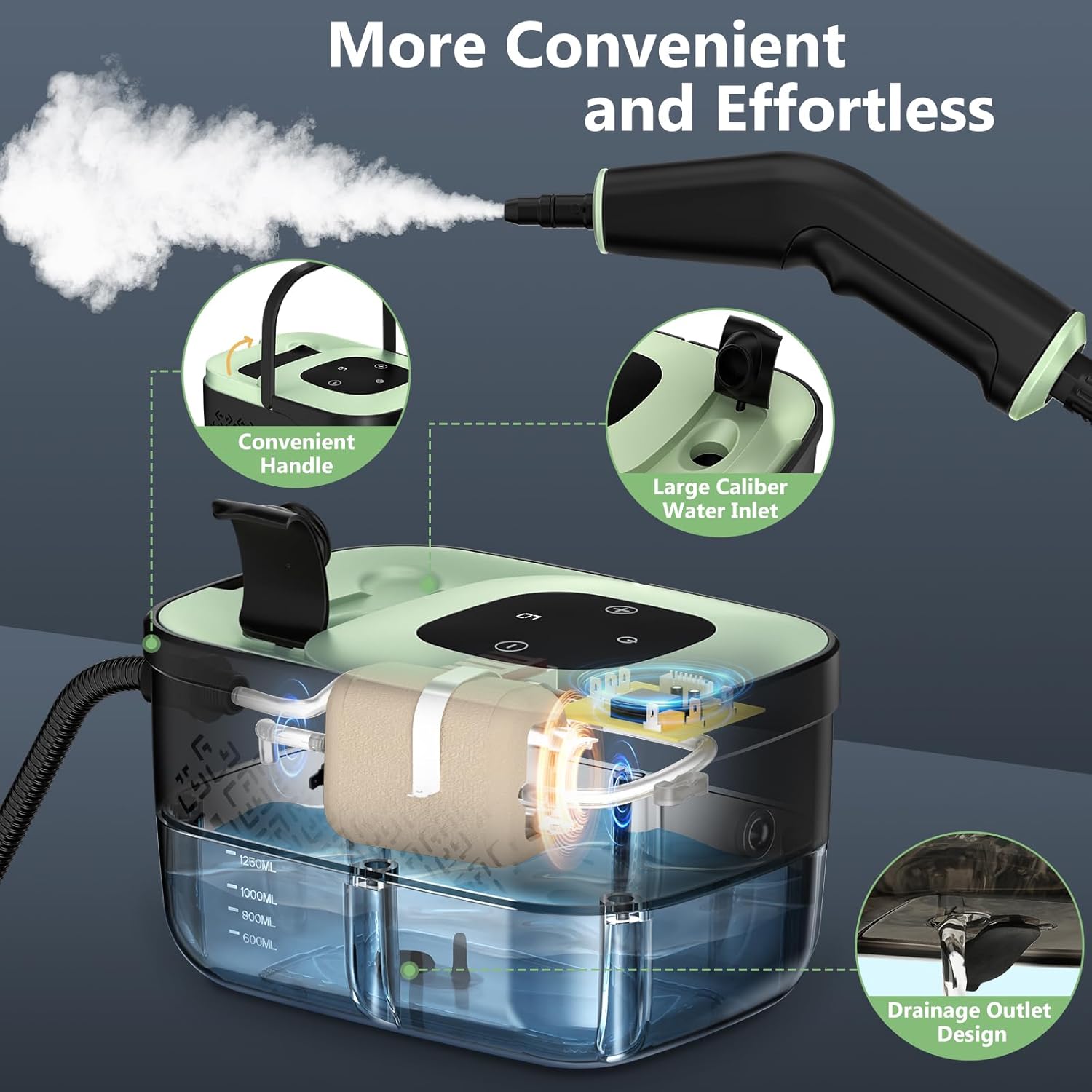 Steam Cleaner, Portable Steamer for Cleaning with 16pcs Accessories, 6-Level Adjustable and 15s Heat-Up, Handheld Steam Cleaner for Home, Tile, Dirt, Grout, Grease, Car Detailing