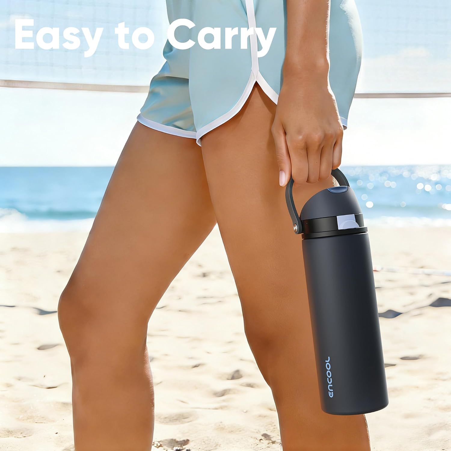 ENCOOL Insulated Water Bottle with Straw Stainless Steel Water Bottle with Push Button Lid, Leak-Proof & BPA-Free, Keeps Cold for 24 Hours for Sports, Travel, Gym (32 oz, Tuna Grey-Silver)
