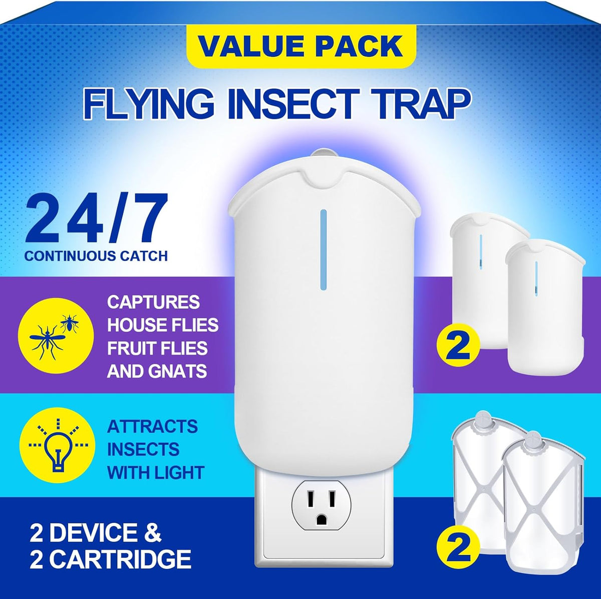 2 Flying Insect Traps & 2 Cartridges - Compatible with Refills
