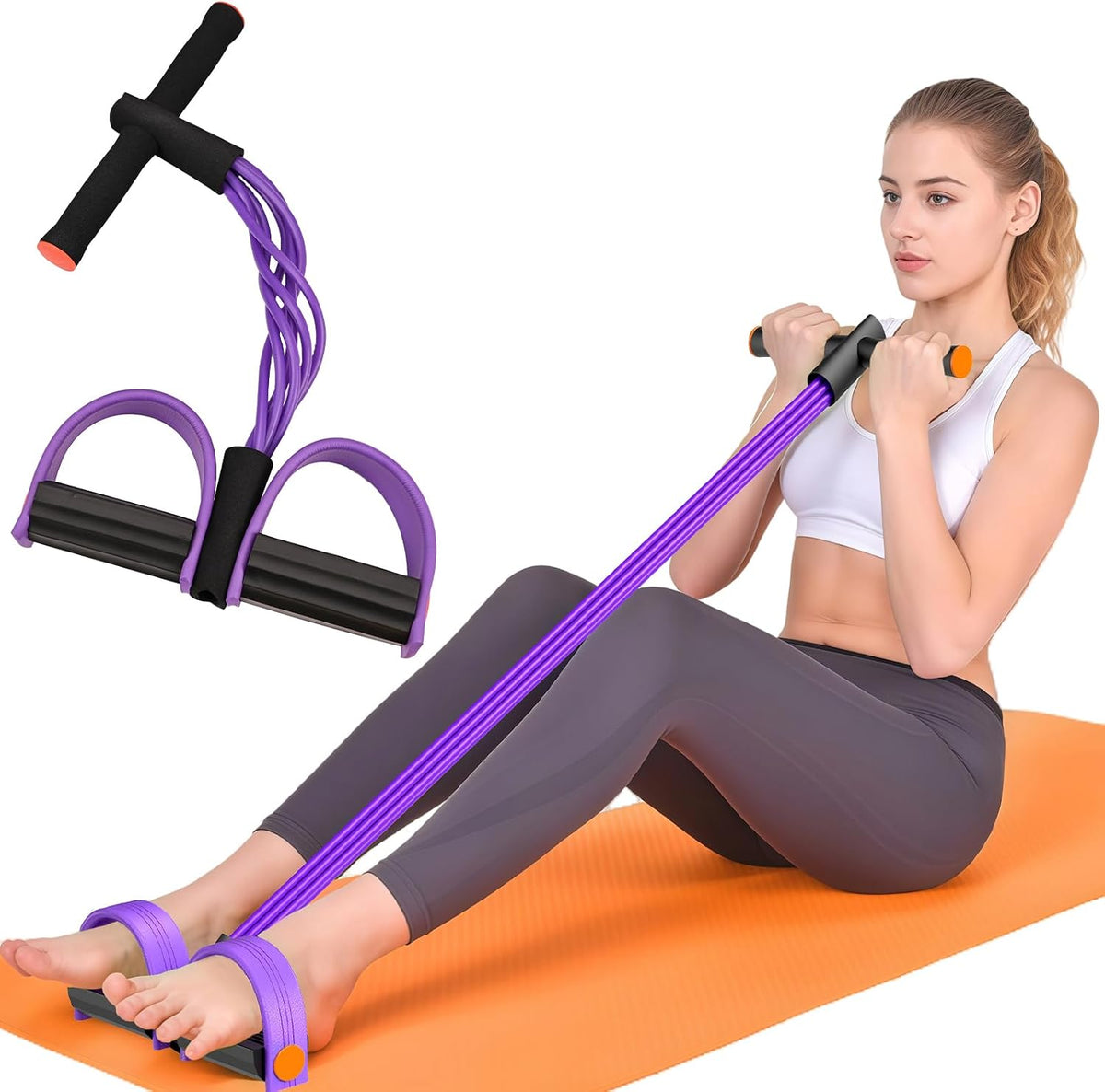 Pedal Resistance Band with Handles, 6-Tubes Natural Rubber Exercise Band