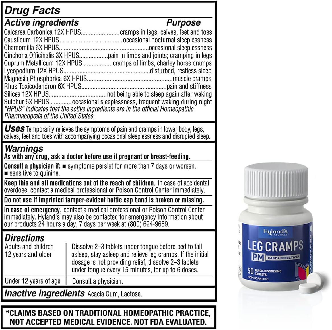 Hyland's Leg Cramps PM for Nighttime Pain Relief, 50ct