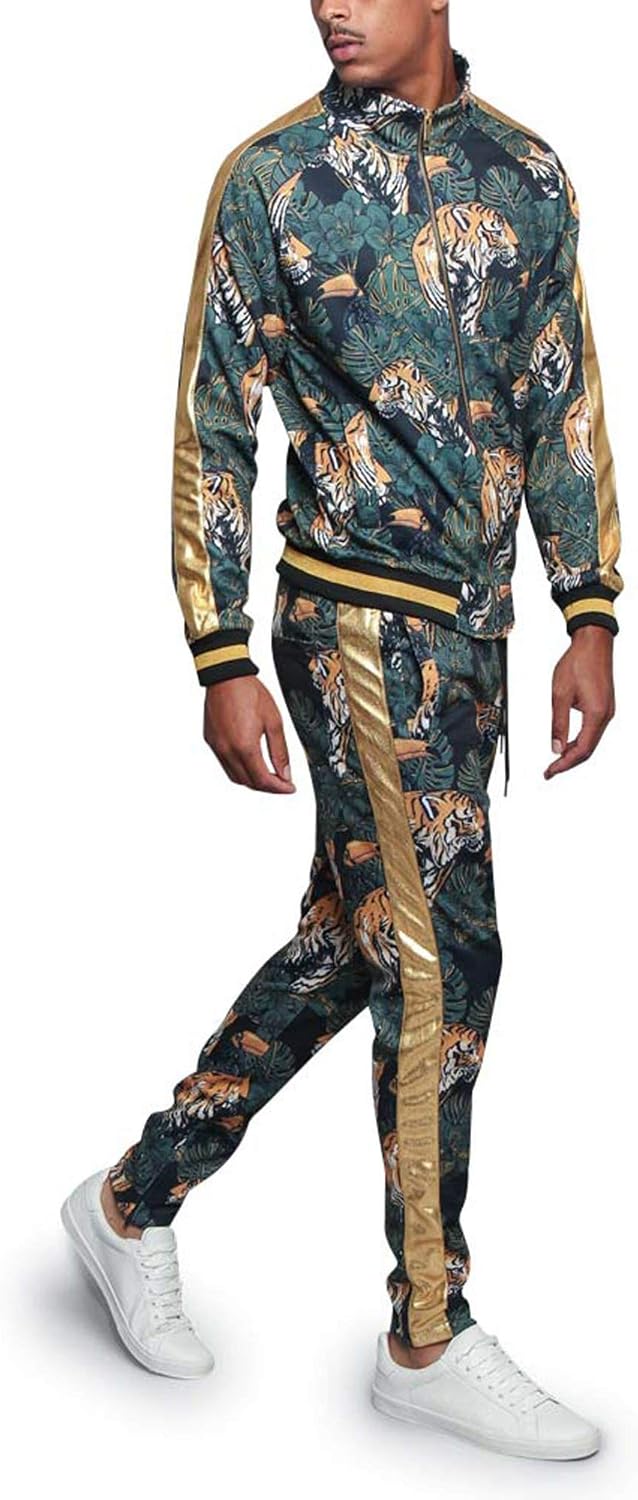 G-Style USA Men's 2-Piece Tracksuit Set Cotton Blend Zip-Up Jogging Sweatsuit With Trim Detail S-5XL