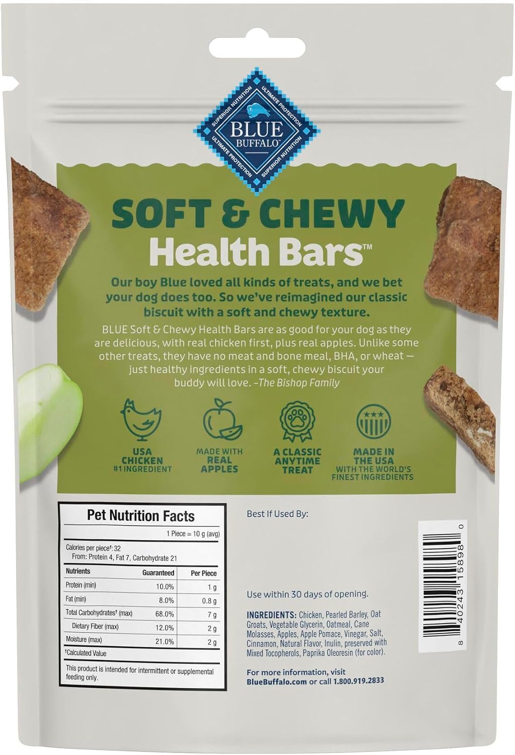 Blue Buffalo Health Bars Chicken & Apples Soft & Chewy Treats, 9 oz