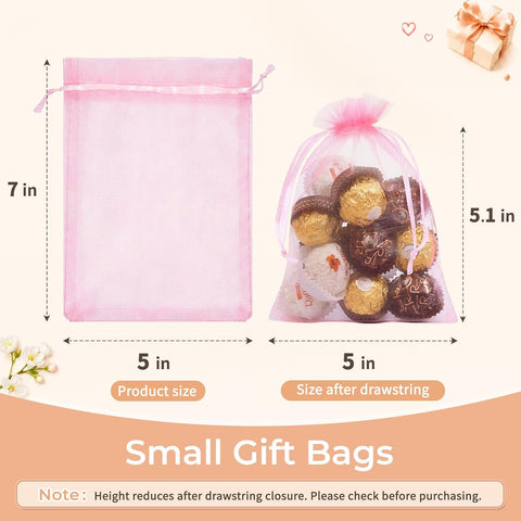 Crweety 50PCS Blue Organza Bags 5x7, Small Gift Bags for Jewelry Sachet Candy Treats, Mini Mesh Bag Drawstring Cute Pouches for Wedding Bridal & Baby Shower Birthday Party Halloween Favors Gifts