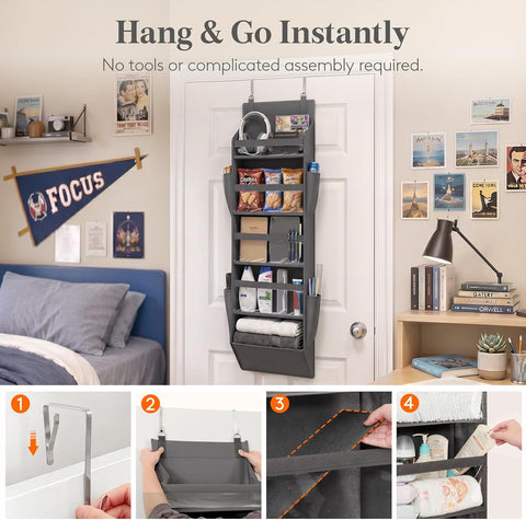 Lifewit 1 Pack Over the Door Organizer 5 Section Hanging Storage, Dark Gray