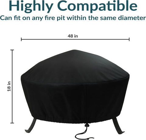 Sunnydaze Heavy Duty Outdoor Fire Pit Cover, Round, Durable PVC, Black, 48"