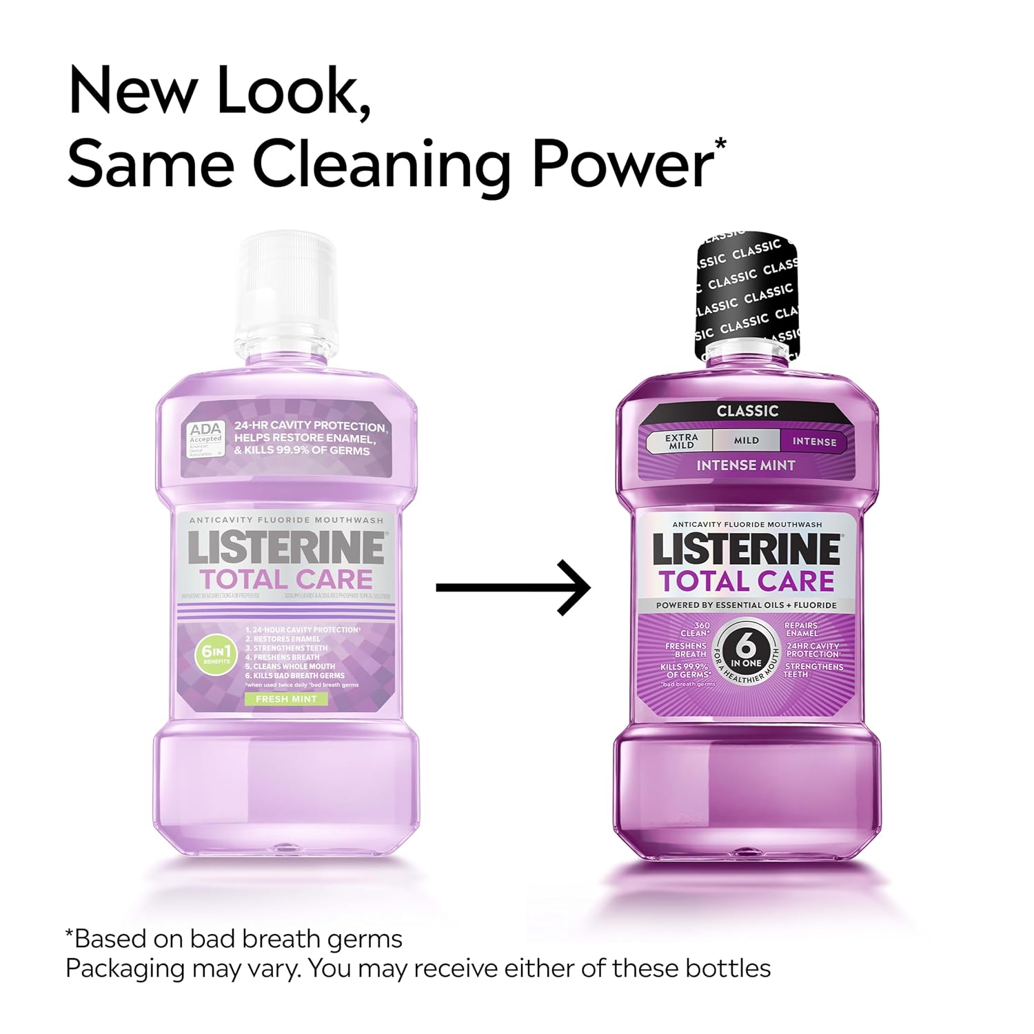 Listerine Total Care Anticavity Mouthwash, Intense Mint, 33.8 fl. oz/1L x 2