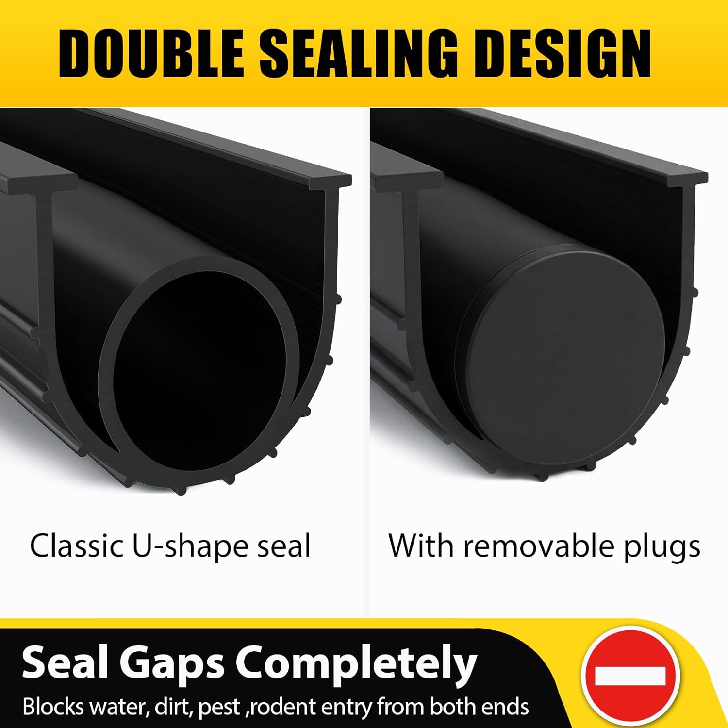 Jin&Bao Garage Door Bottom Rubber Seal 5/16" T-End 10FT & 2 End Plugs Black
