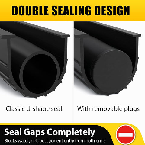 Jin&Bao Garage Door Bottom Rubber Seal 5/16" T-End 10FT & 2 End Plugs Black