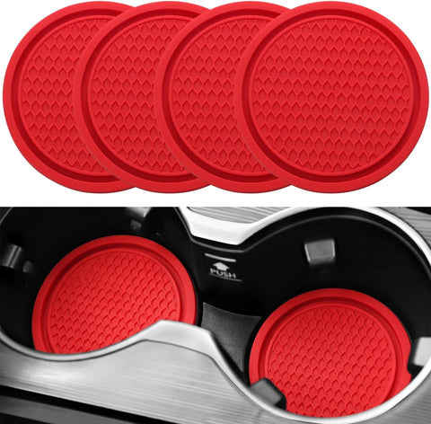 SINGARO Car Cup Coaster, 4PCS Universal Non-Slip Cup Holders Embedded in Ornaments Coaster, Car Interior Accessories, Red
