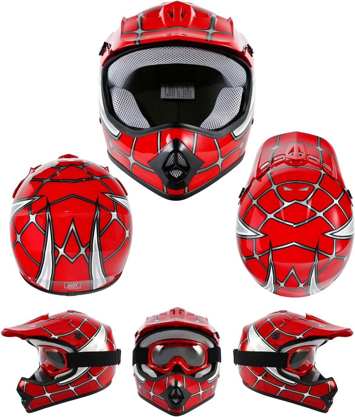Youth Kids Dirt Bike Helmet Full Face Motocross Red Spider Helmets