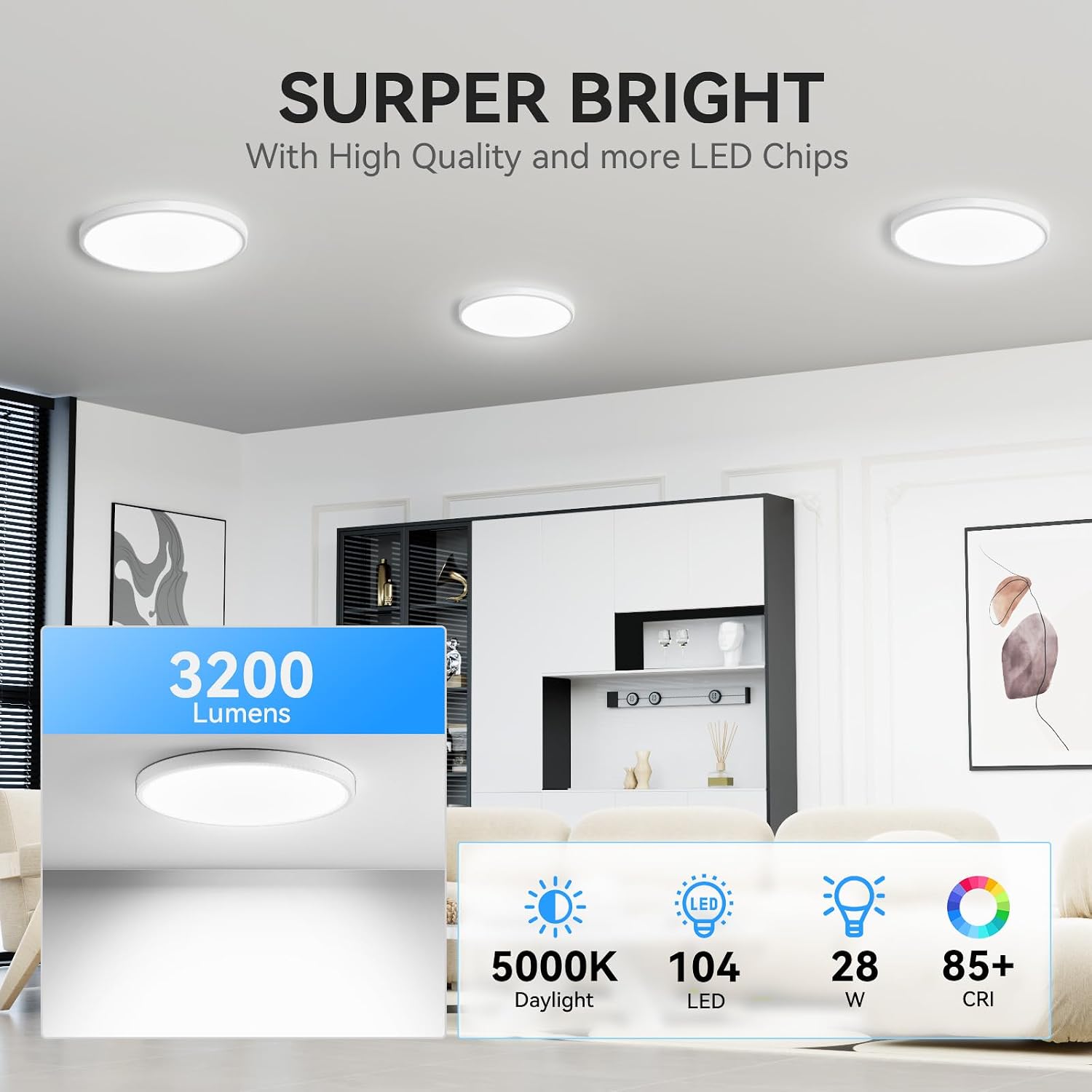 WKONCLDY 12Pack 3200lm LED Flush Mount Ceiling Light, Super Slim 12 inch Ceiling Light, 5000K LED Light for Bedroom, Living Room, Dining Room, Garage, Office, Warehouse