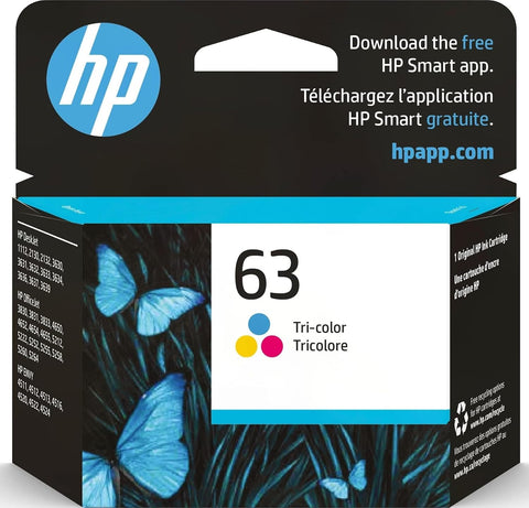 HP 63 Tri-Color Ink Cartridge, Works with DeskJet 1112, 2130, 3630, Envy 4510, 4520, OfficeJet 3830, 4650, 5200, F6U61AN