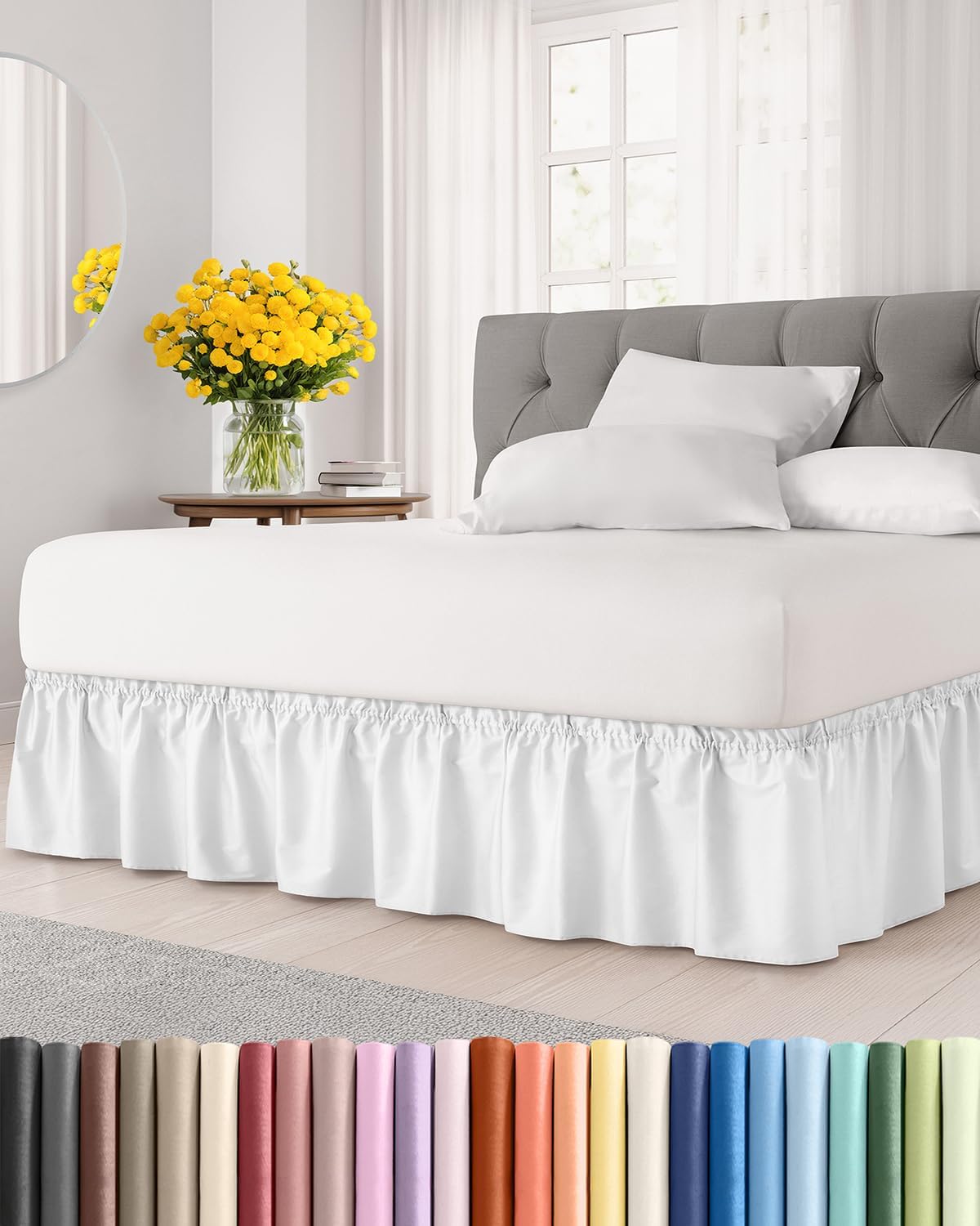 Wrap Around Dust Ruffle Bed Skirt, Queen Size Beds - 14 Inch Drop, White