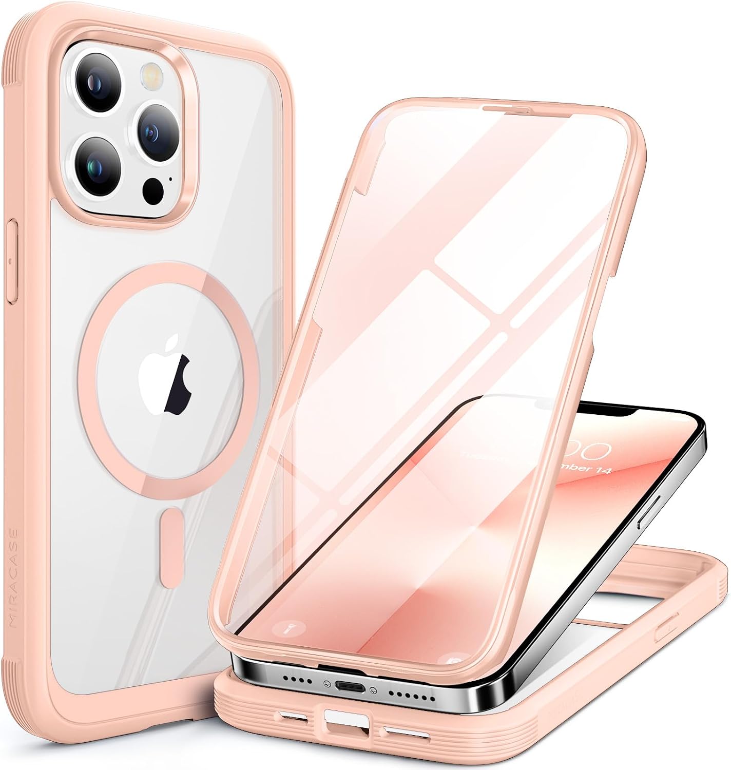 Miracase for iPhone 13 Pro Case 6.1",Built-in Glass Screen Protector,Pink