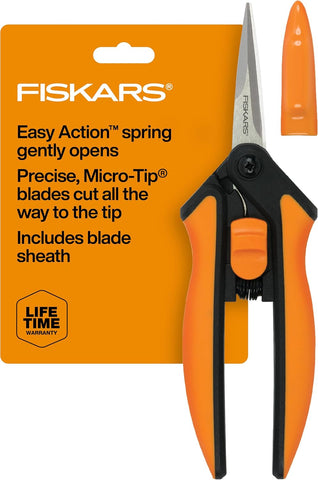 Fiskars 6" Steel Micro-Tip Pruning Scissors, Garden Snips for Small Plants