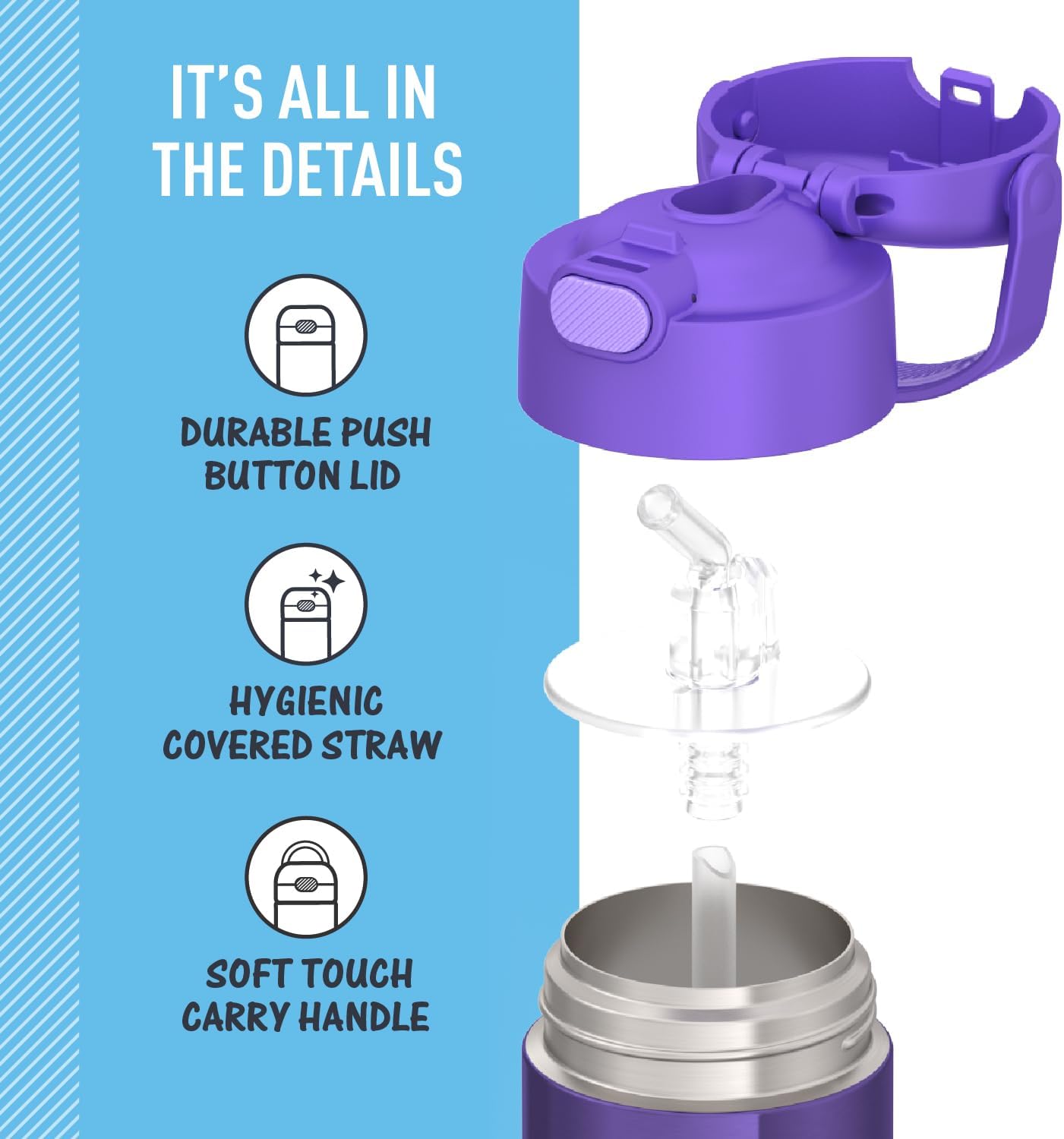 THERMOS FUNTAINER Water Bottle with Straw, 12oz, Violet