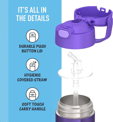 THERMOS FUNTAINER Water Bottle with Straw, 12oz, Violet