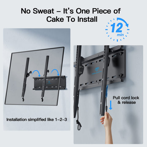 PERLESMITH Tilting TV Wall Mount Bracket Low Profile for Most 23-60 inch LED LCD OLED, Plasma Flat Screen TVs with VESA 400x400mm Weight up to 115lbs, Fits 16" Wood Stud