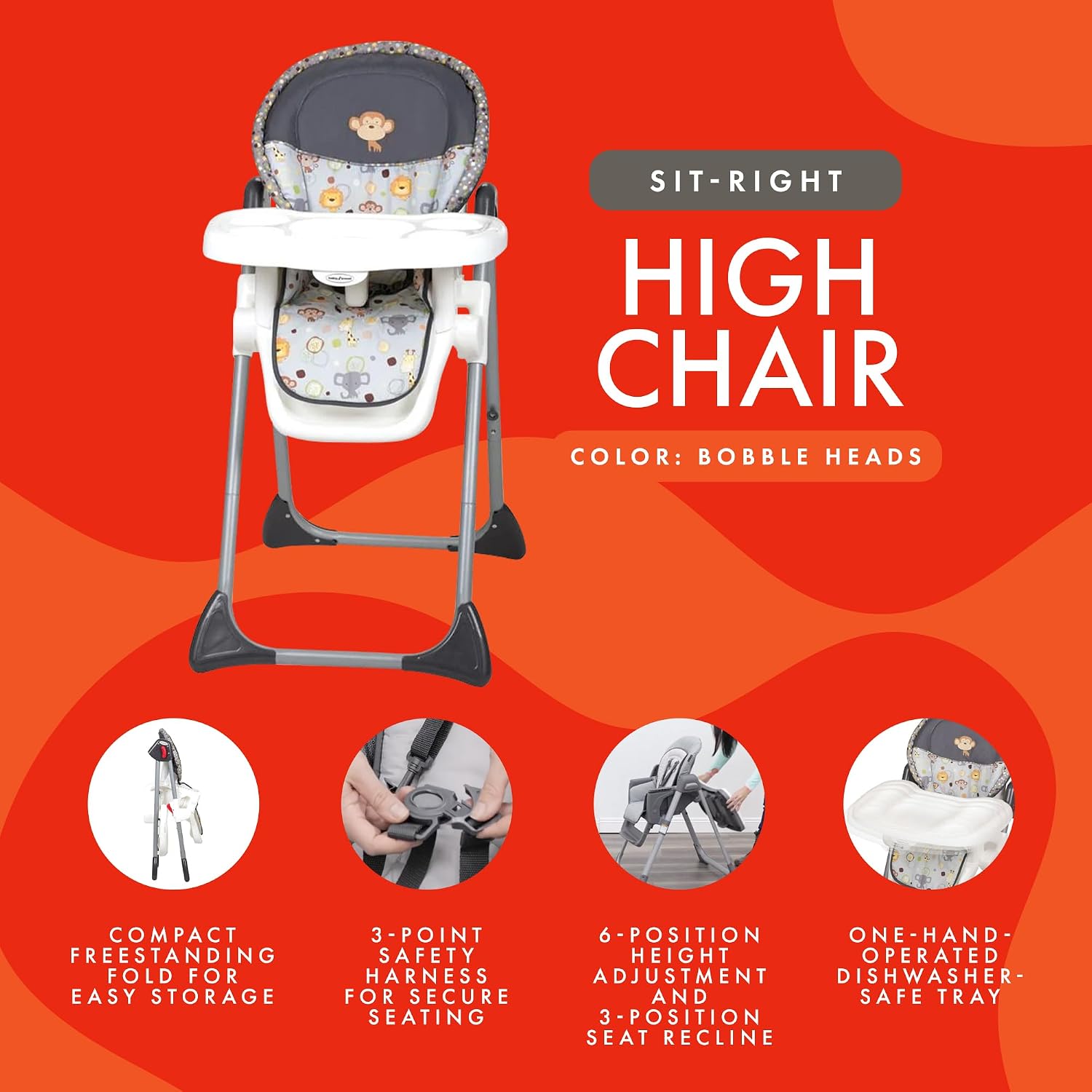 Baby Trend Sit-Right High Chair, Bobble Heads