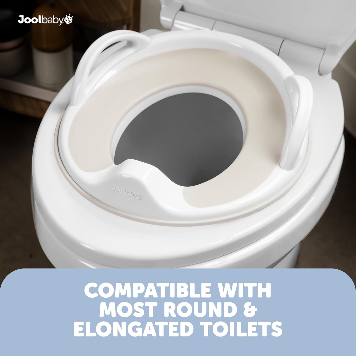 Jool Baby Potty Training Seat for Boys and Girls With Handles, Fits Round & Oval Toilets, Non-Slip with Splash Guard, Includes Free Storage Hook (Oatmeal)