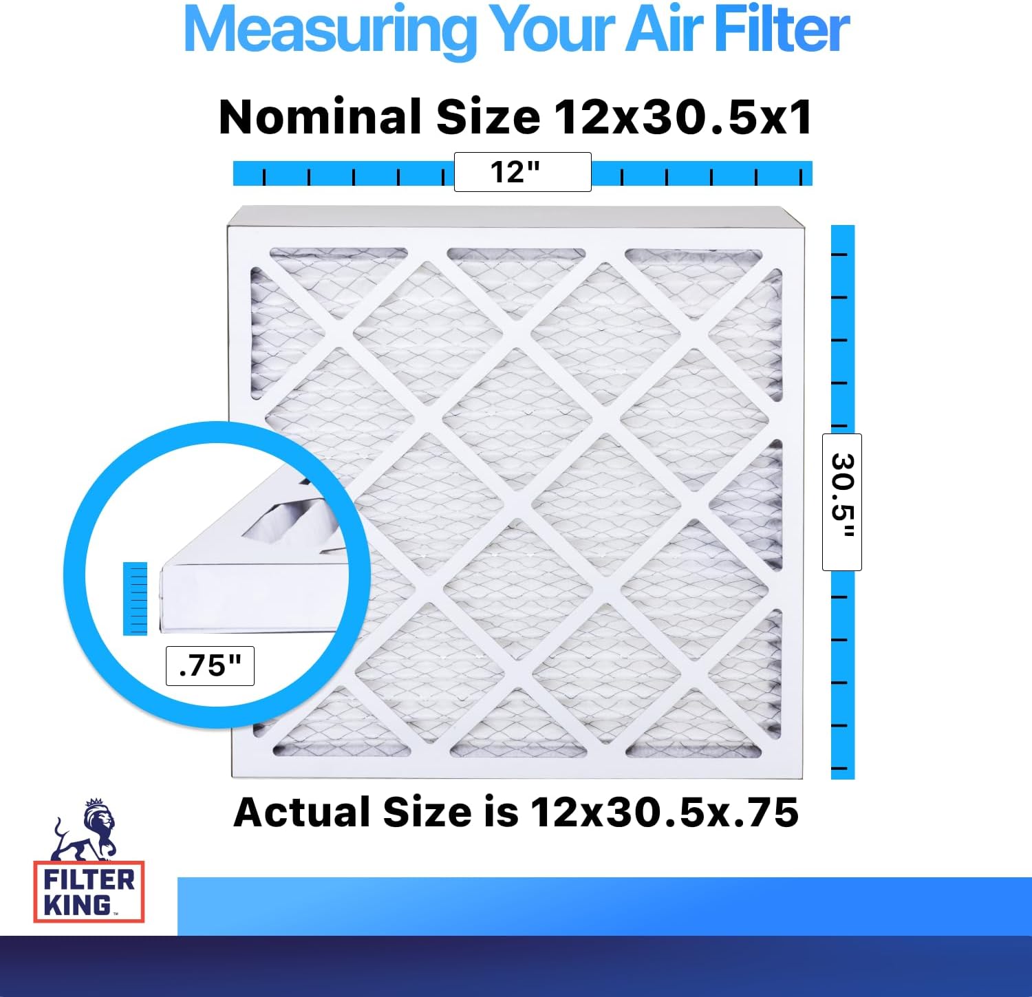 Filter King 12x30.5x1 Air Filter MERV 8, AC Furnace Filters (6-Pack)