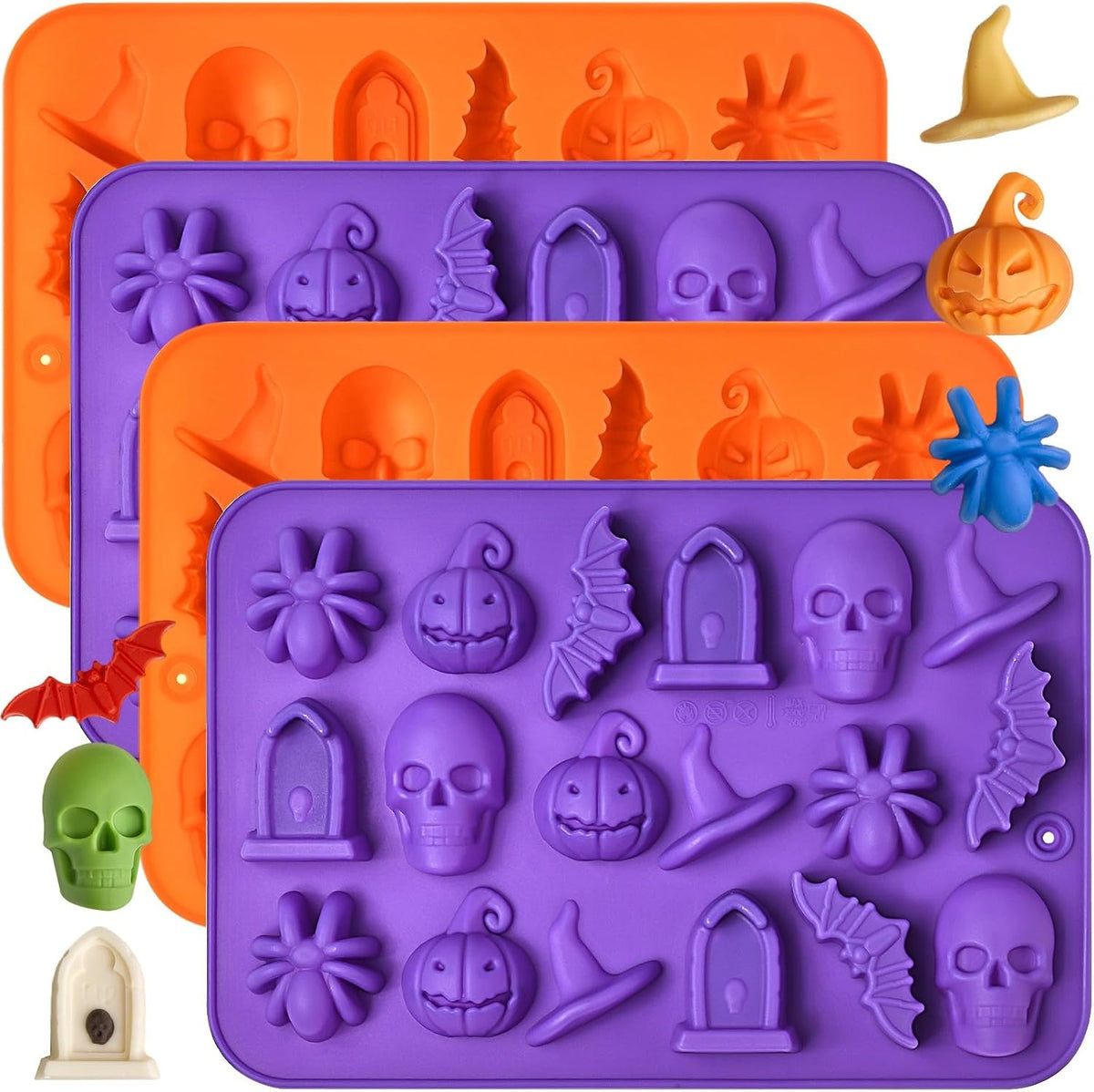 JOERSH Halloween Chocolate Silicone Molds, 72 Cavities, 4Pcs