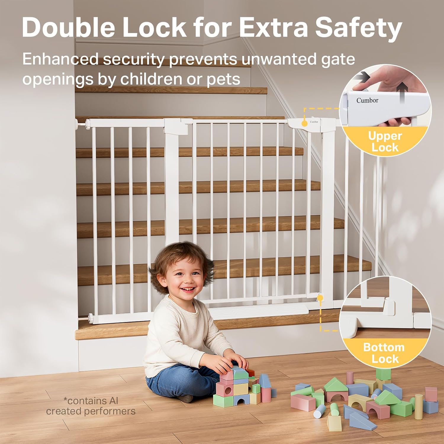 Cumbor 29.7-51.5 in Extra Wide Baby Gate for Stairs, Dog Gate Indoor White